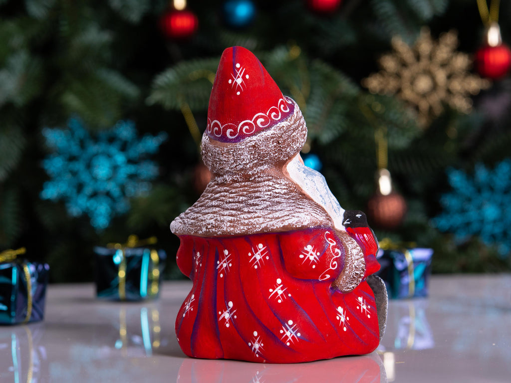 Hand painted Father Christmas figurine with bird shelf gift 5.1 inch