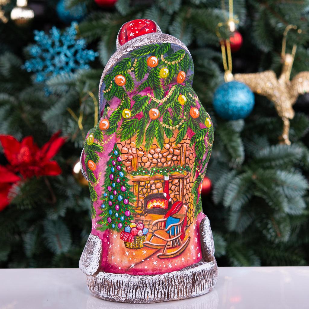 Santa figurine with staff, hand painted girl with lantern, 9.4 inch