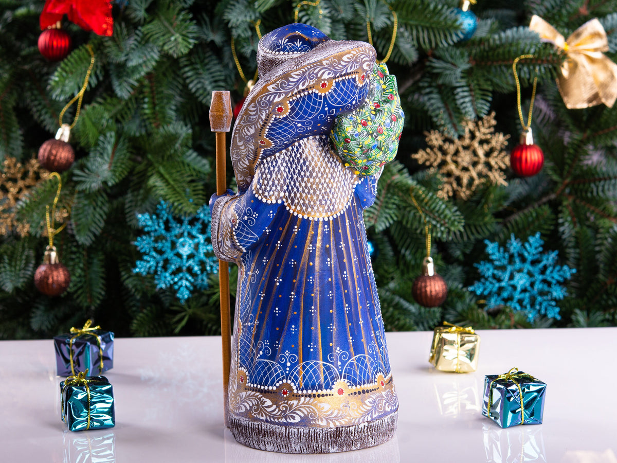 Wooden Hand Carved Santa Claus figurine 11", handmade home Christmas Holiday decor indoor, funny Christmas gift idea made in Ukraine