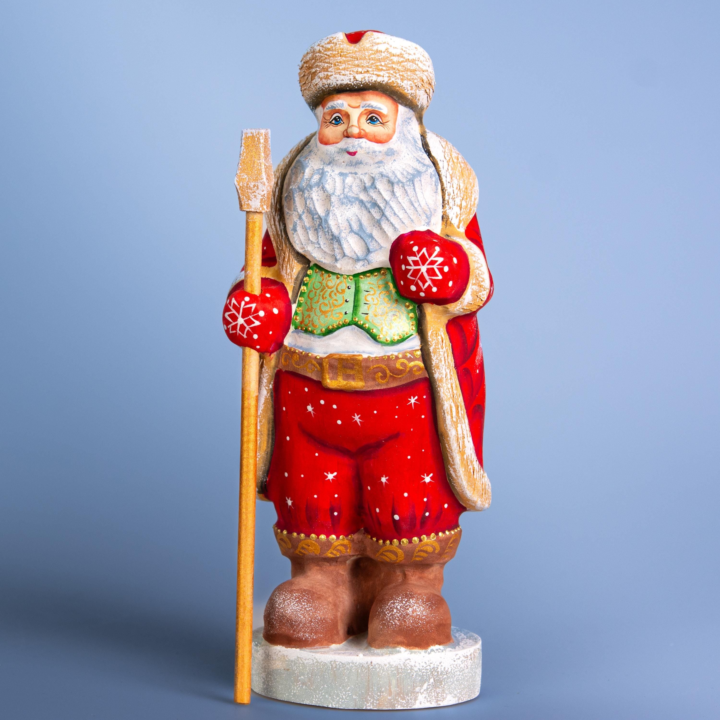 Wooden Hand Carved Santa Claus figurine 10", handmade Christmas home decor, Hand Painted Funny Christmas gift idea made in Ukraine