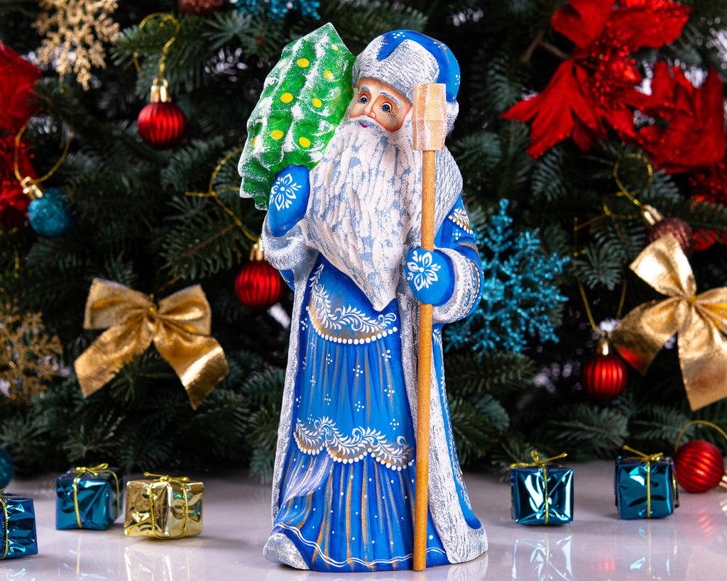 Hand Carved Wooden Santa Figurine: Old World Christmas Mantel Decor