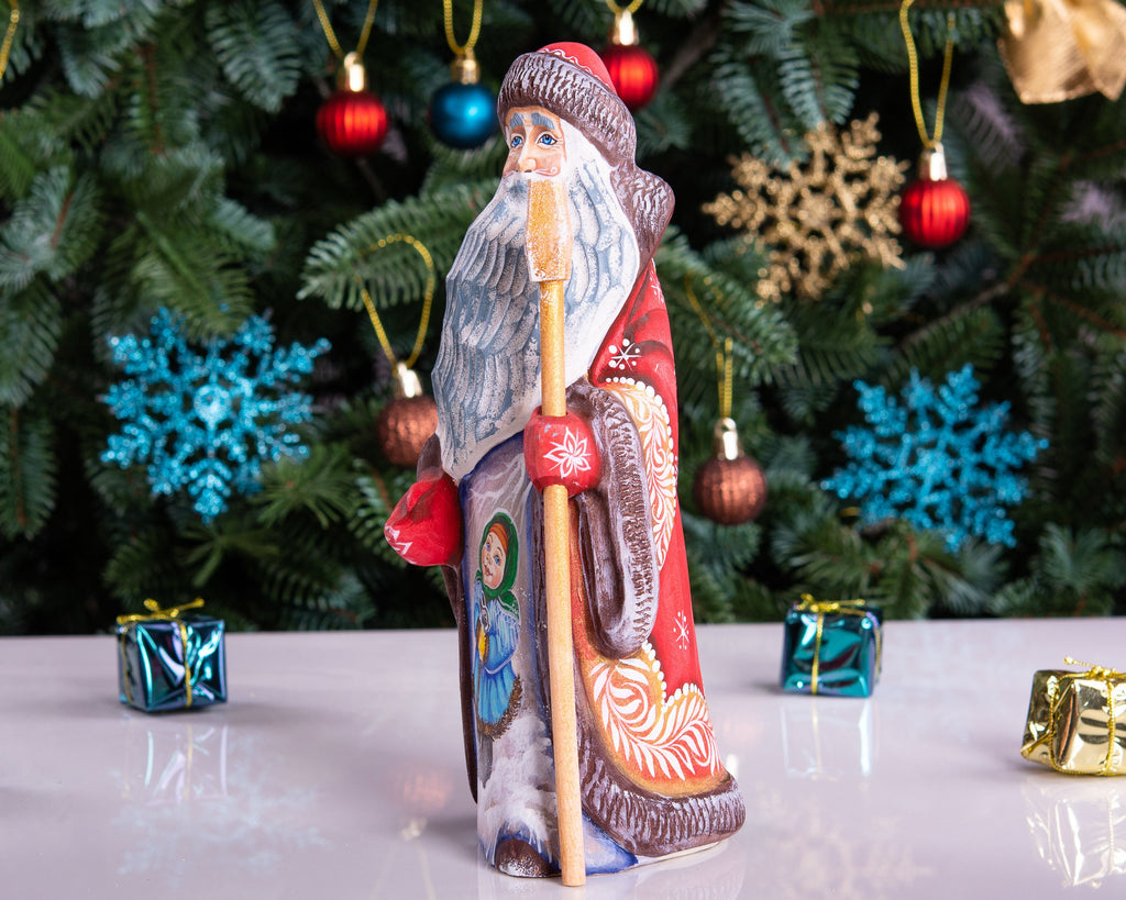 Hand carved Santa wooden figurine 9 inch with staff