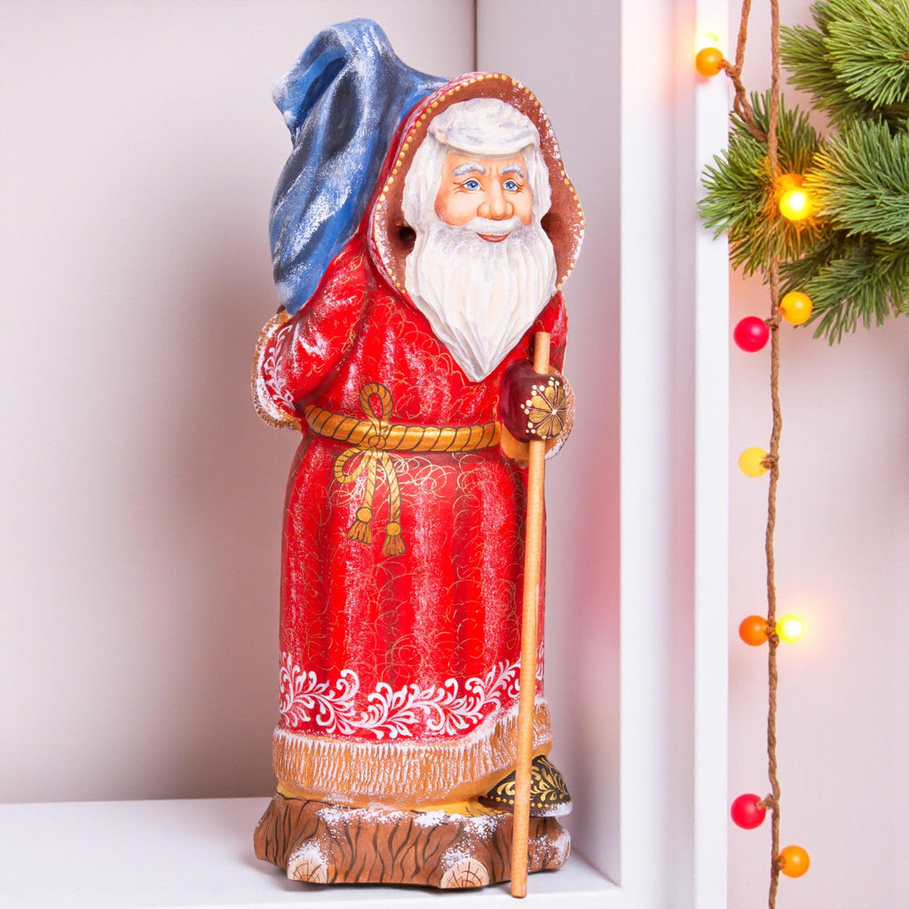 Retro Santa Claus wooden figurine 12 inch, fawn on toy sack, collectible Christmas decor