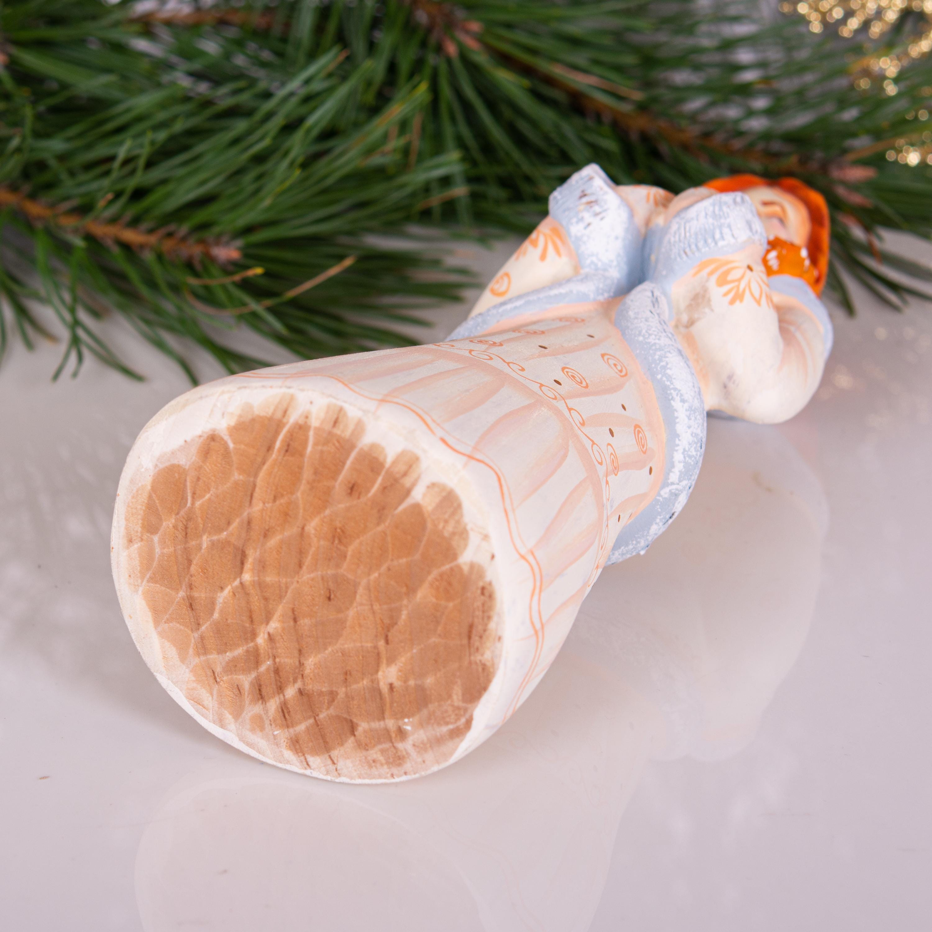 Hand carved Snow Maiden wooden figurine 8.2 inch, winter mantel decor