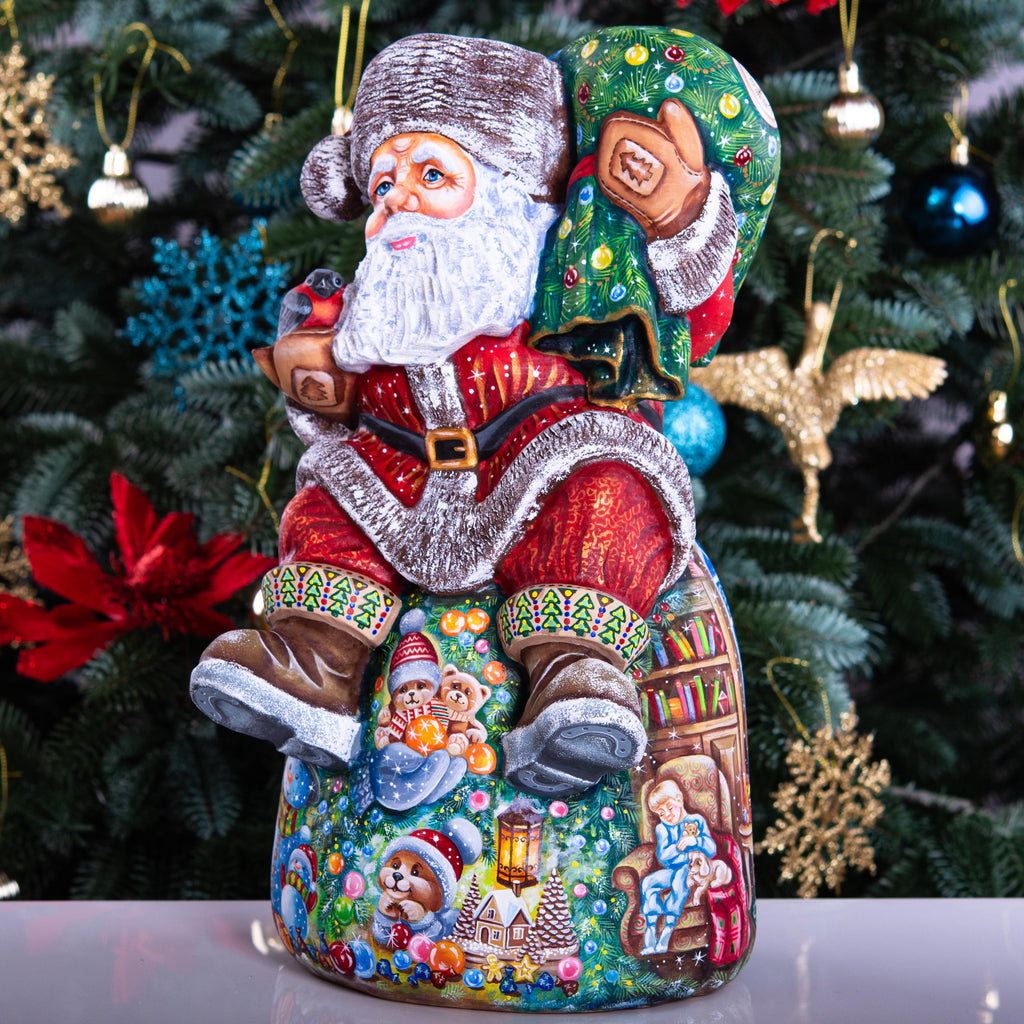 Artist Painted Santa Figurine 14 inch, Solid Wood, Fireplace and Gifts Mantel Decor