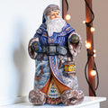 Hand Carved Santa Figurine: Wooden Christmas Mantel Decor, Signed Art