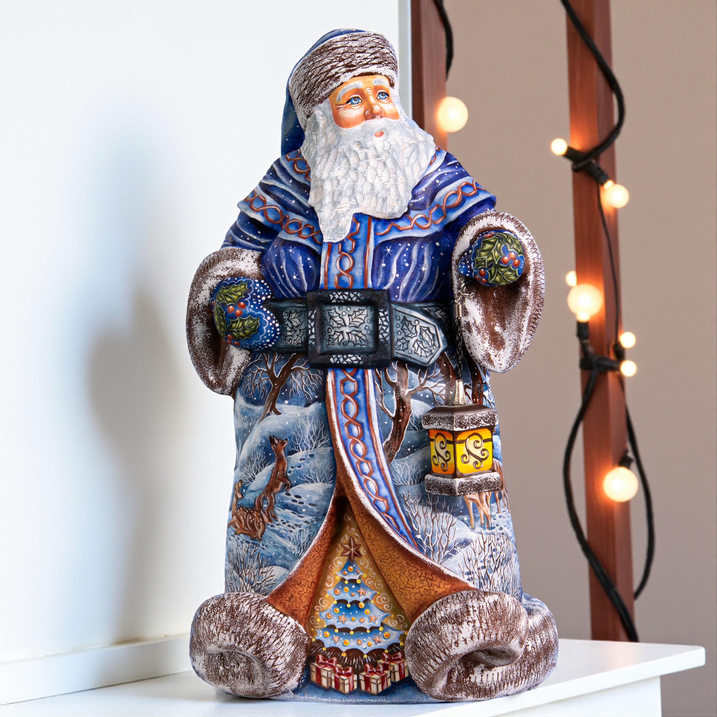 Hand Carved Santa Figurine: Wooden Christmas Mantel Decor, Signed Art