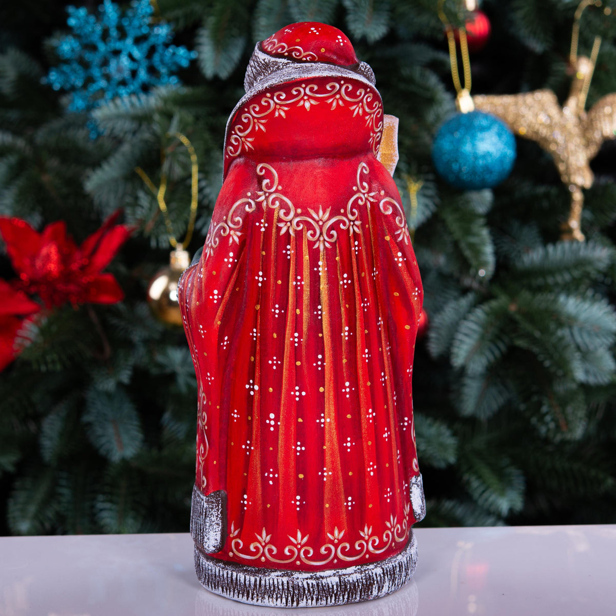 Hand Carved Wooden Santa Claus Figurine: 9" Christmas Decor