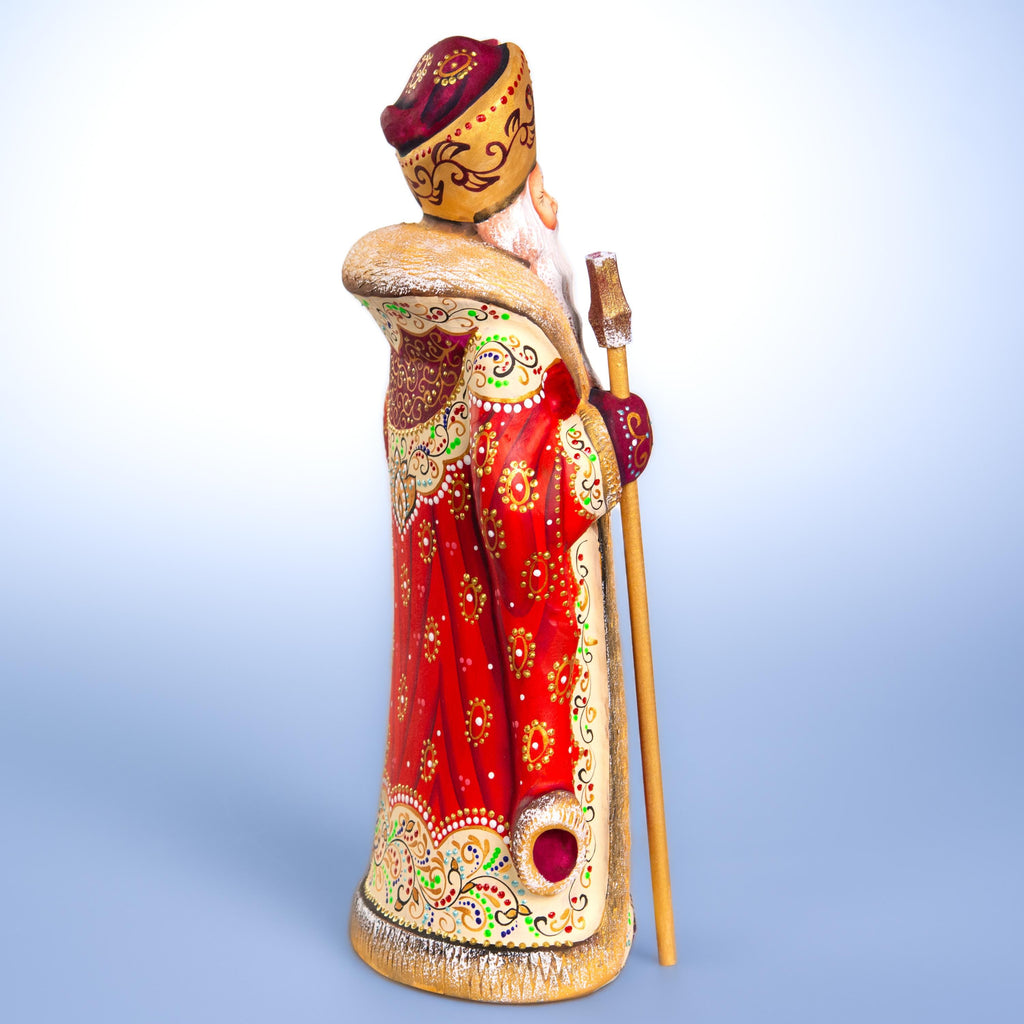 Hand carved Santa wooden figurine 12 inch, ornate folk pattern