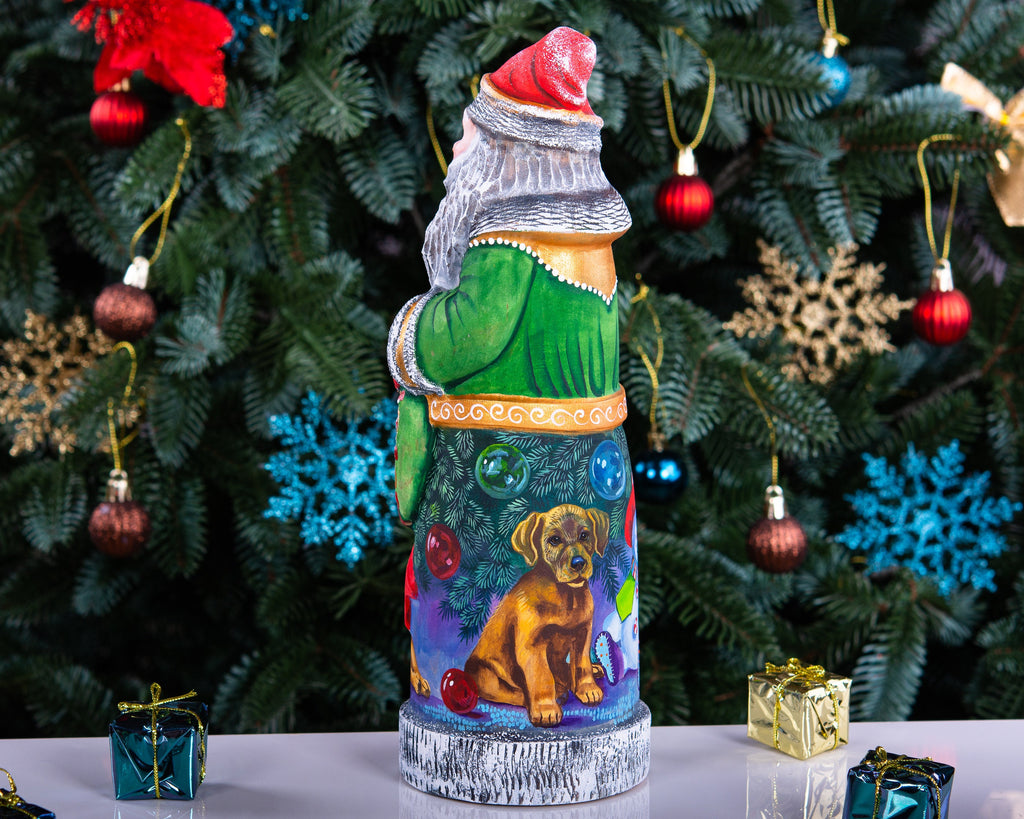 Collectible Santa figurine 11 inch with puppy and ornaments back painting