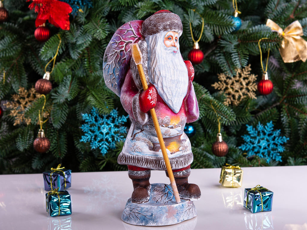 Hand carved Santa wooden figurine 11 inch, Father Christmas style, winter village, mantel decor