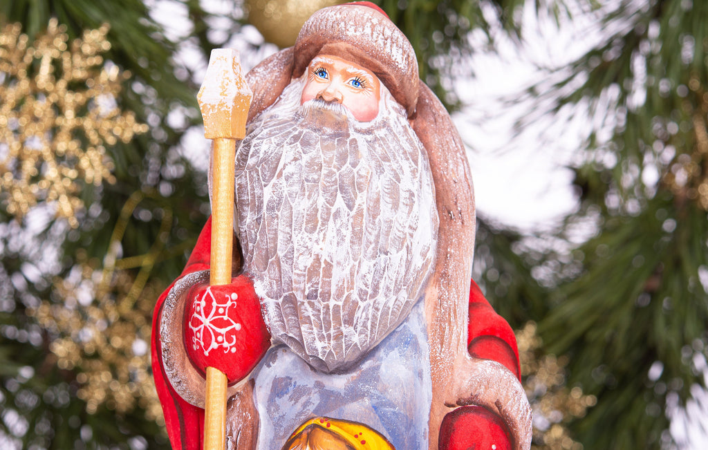 Old World Santa wooden figurine 9.4 inch, hand painted collectible