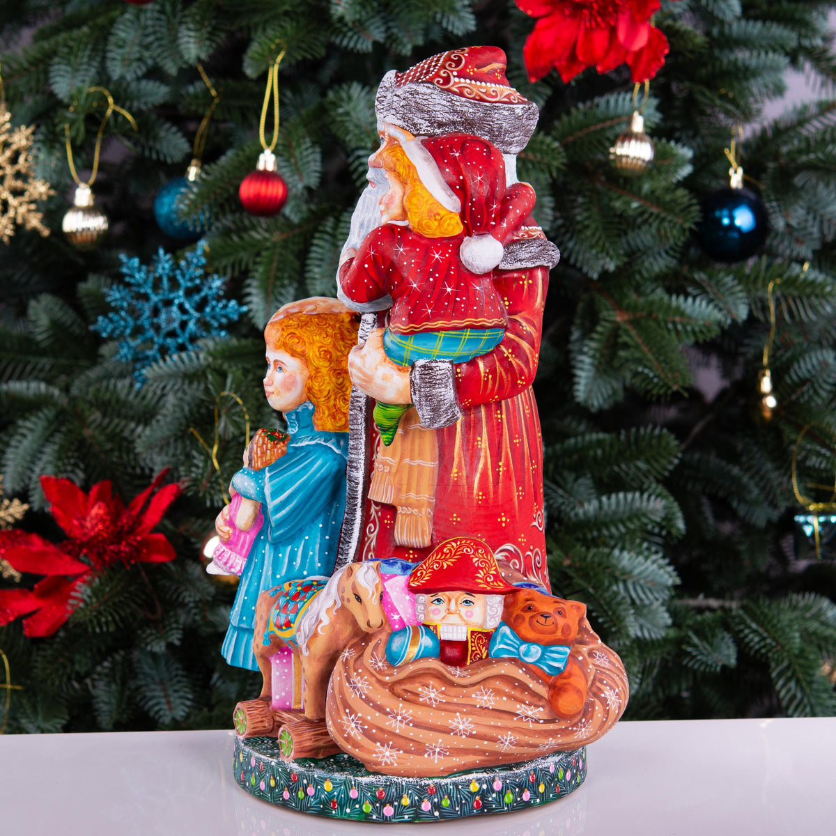 Large Santa Claus statue with children and toys, hand painted, 14 inch