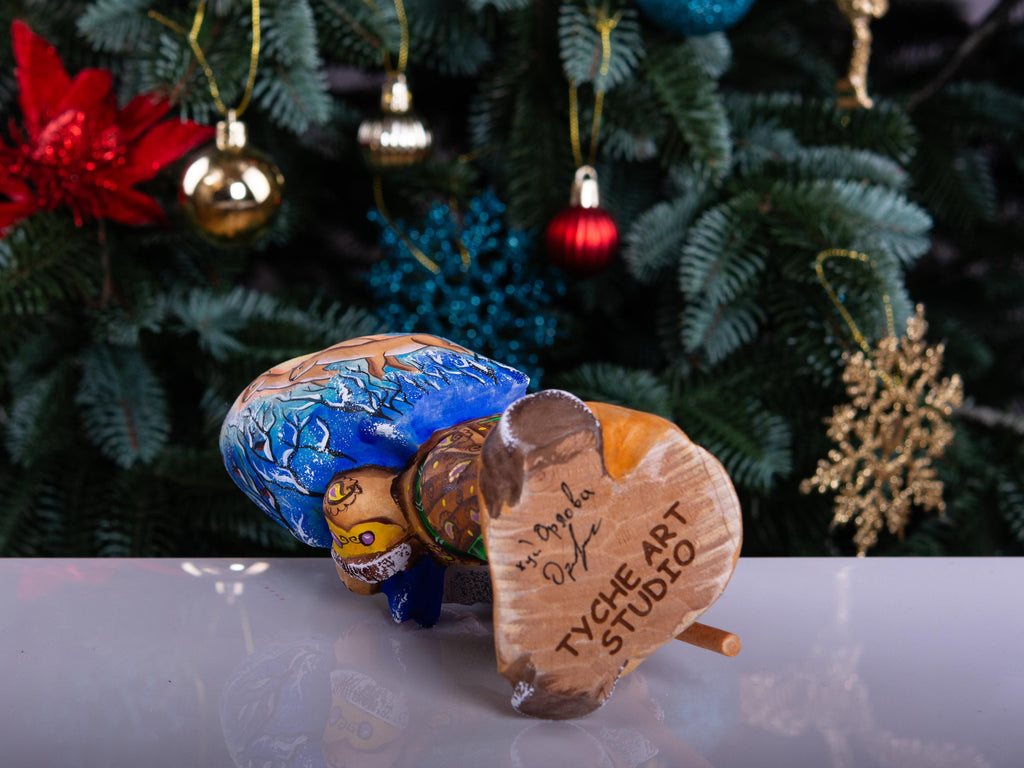 Hand Carved Santa Figurine 8 inch: Rustic Wood Christmas Decor, Forest Scene