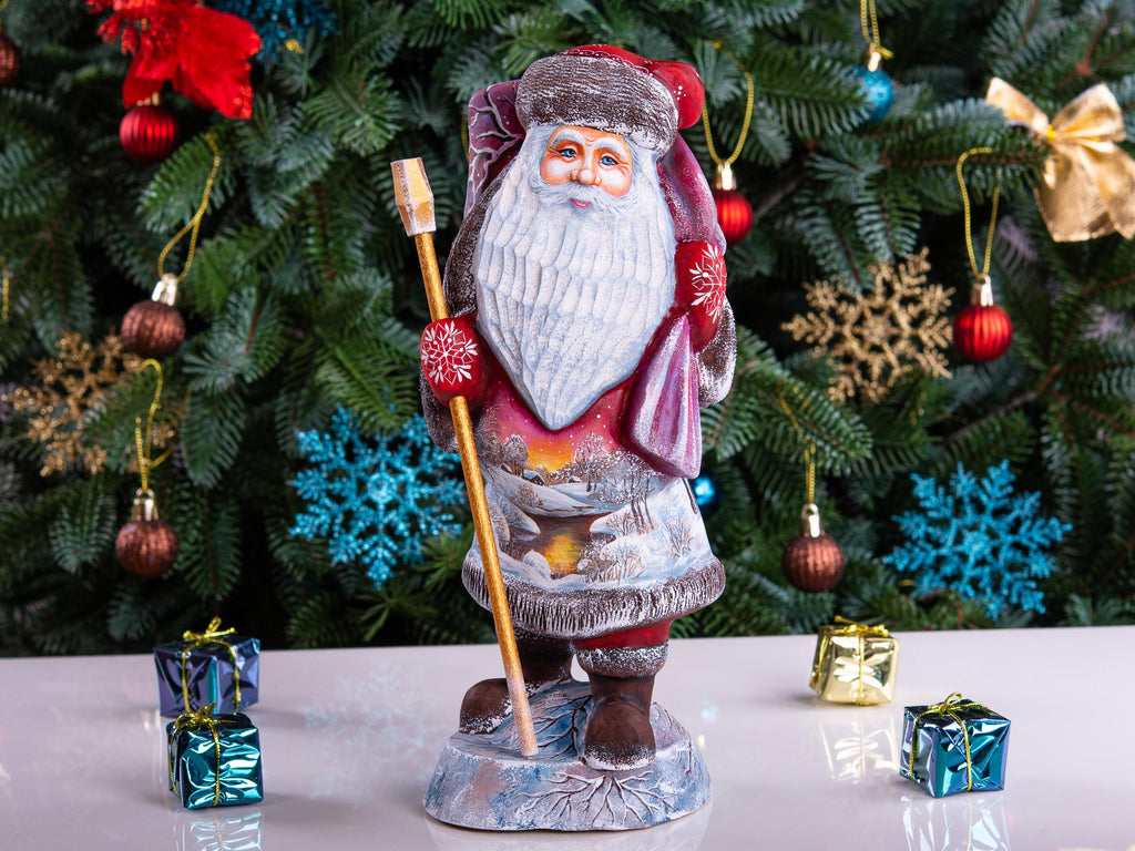 Hand carved Santa wooden figurine 11 inch, Father Christmas style, winter village, mantel decor