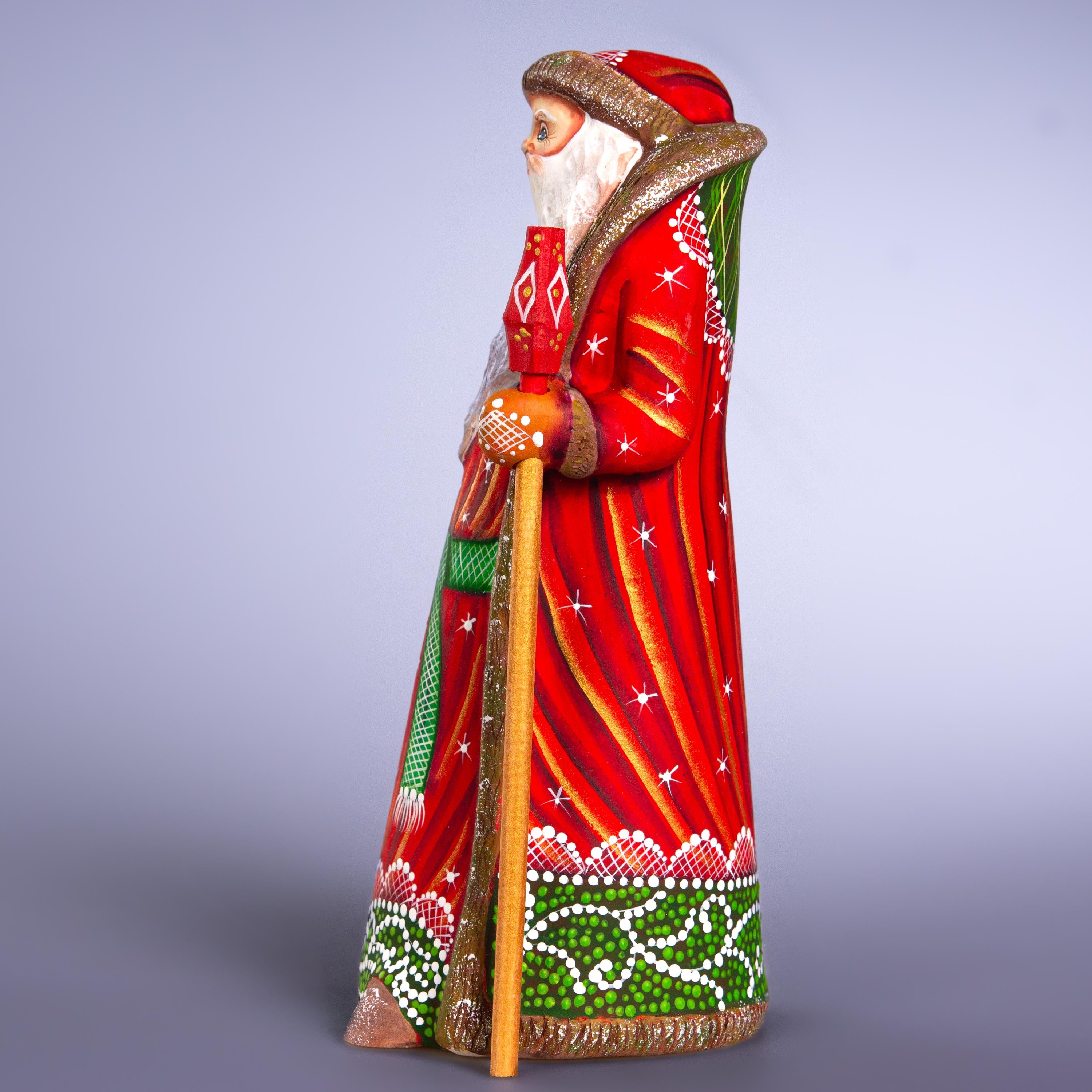 Wooden Santa Figurine 9" – Hand-Carved Christmas Mantel Decor, Folk Art