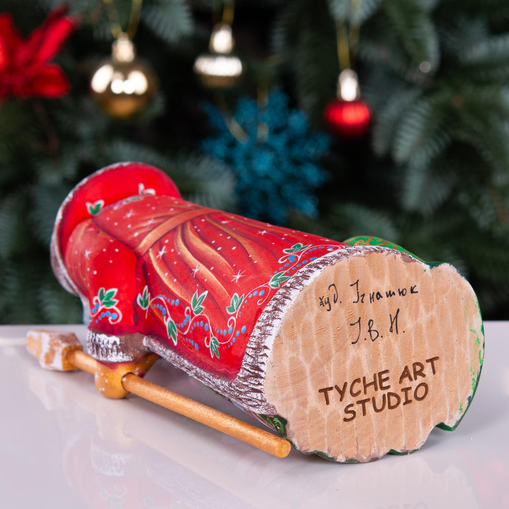 Hand carved wooden Santa, storybook Christmas list vignette, 9.1 inch