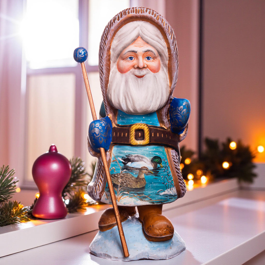 Hand-Carved Wooden Santa Claus Figurine: 12" Holiday Decor