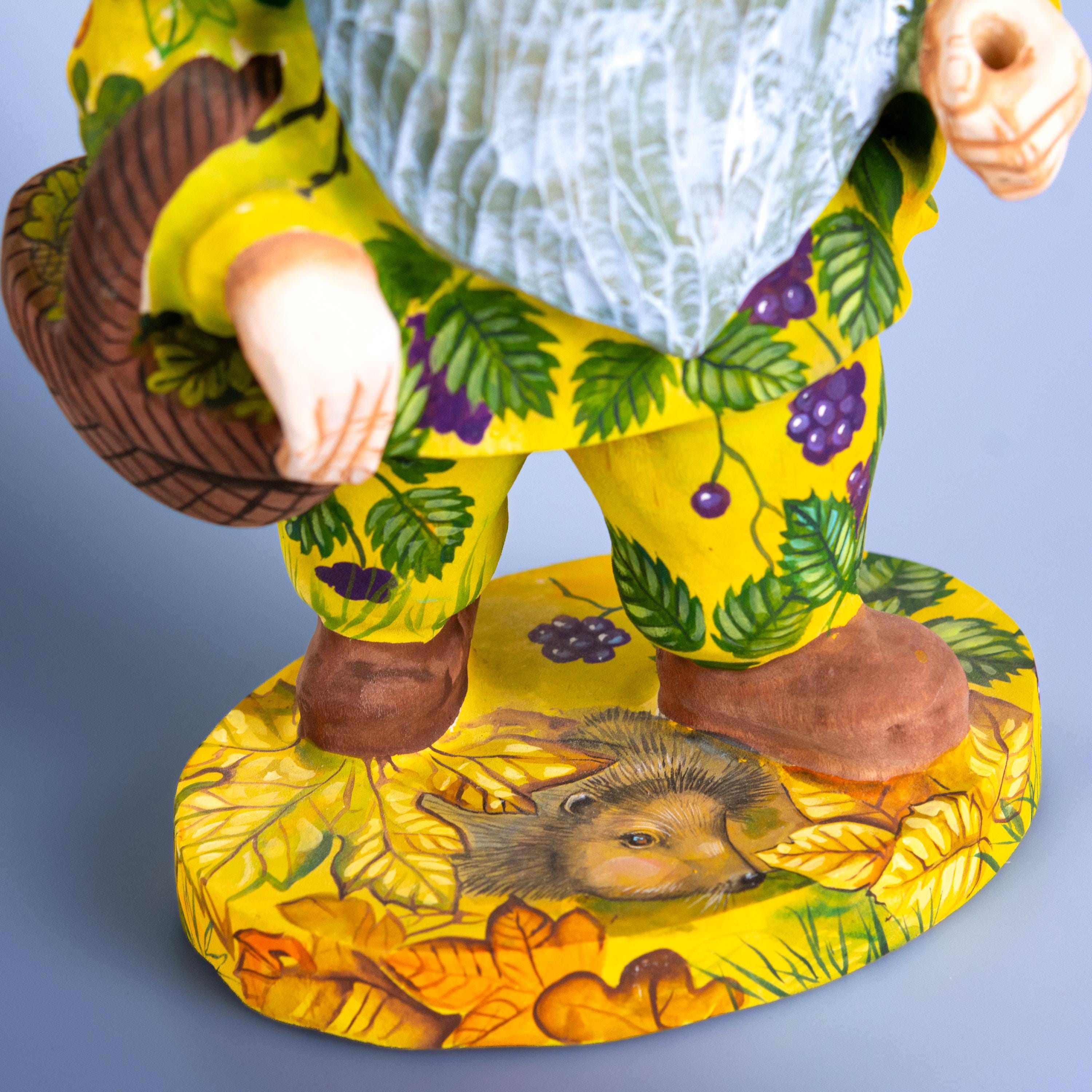 Hand Carved Mushroom Man Figurine 11 inch: Whimsical Autumn Decor