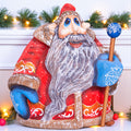Hand carved Santa wooden figurine 6.3 inch, toy workshop scene