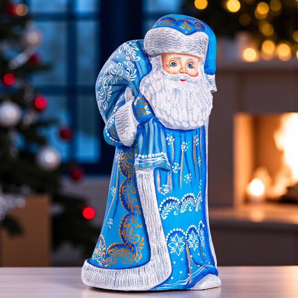Wooden Santa Figurine in Blue with Sack 9