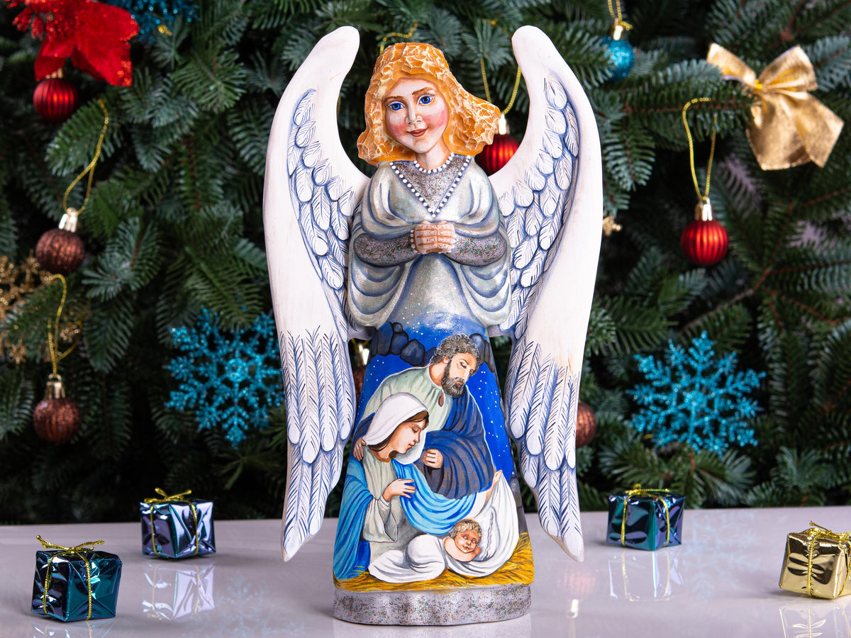 Hand carved Angel figurine 10 inch, Holy Family Nativity display