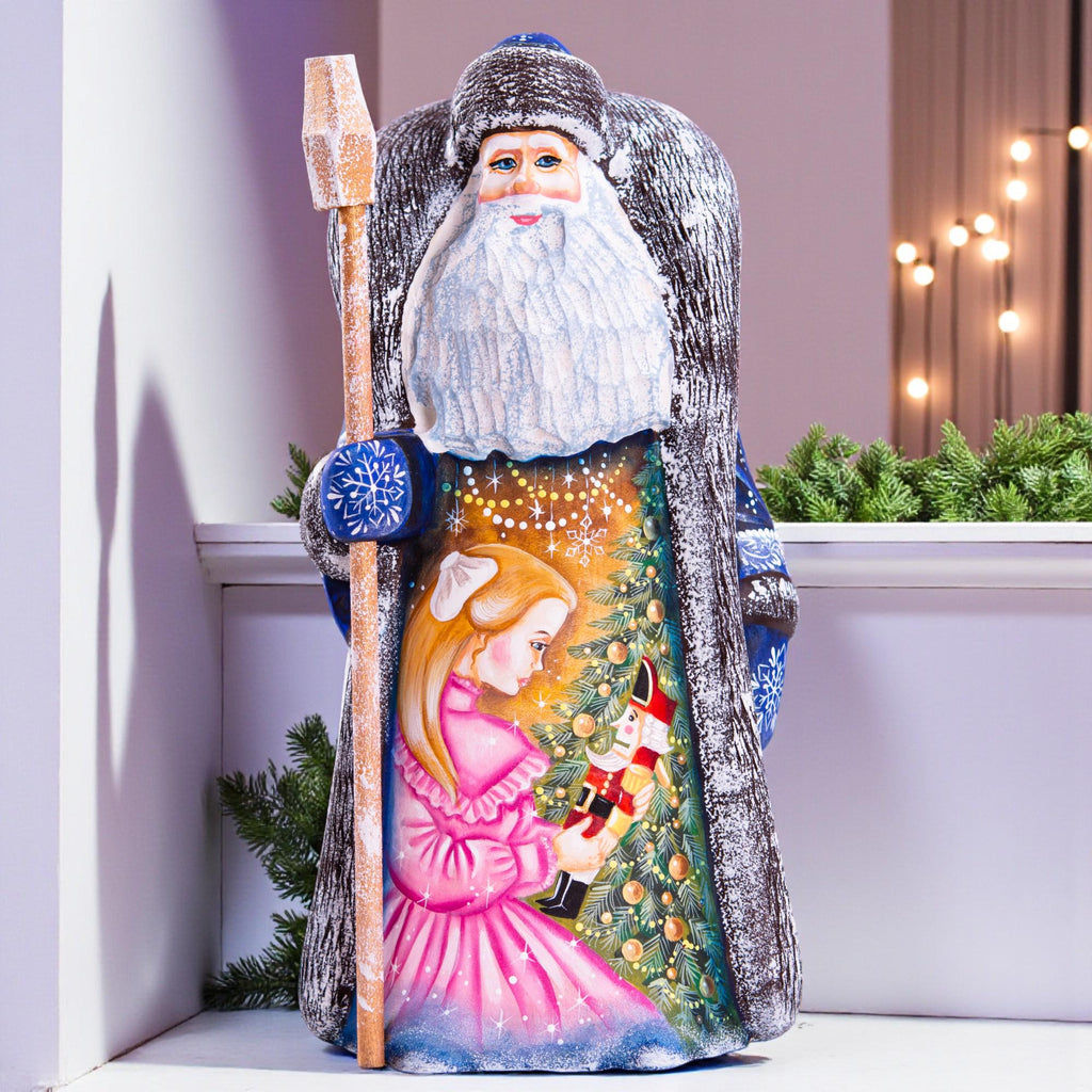 Old-World Santa wooden figurine 9.5 inch, Nutcracker ballet scene, holiday mantel centerpiece