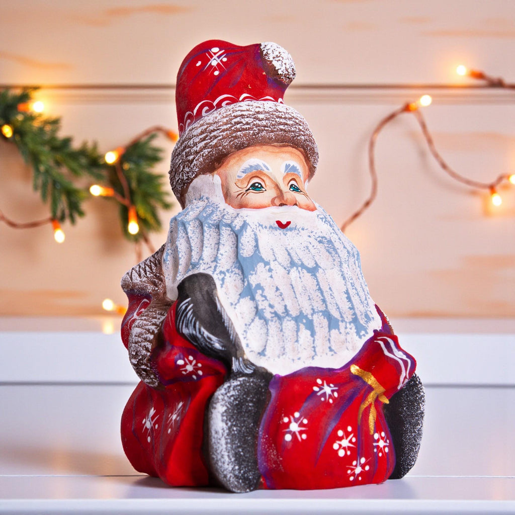 Hand painted Father Christmas figurine with bird shelf gift 5.1 inch