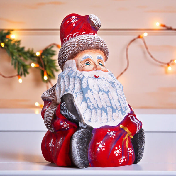 Hand painted Father Christmas figurine with bird shelf gift 5.1 inch