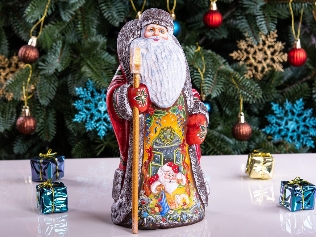 Hand Carved Wooden Santa Claus Figurine: 9" Christmas Decor