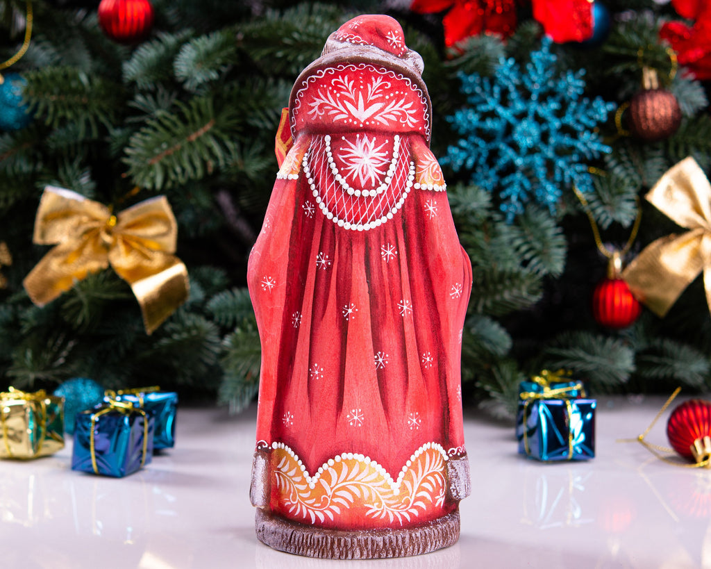 Hand carved Russian Santa figurine 9 inch, winter girl with snowball scene