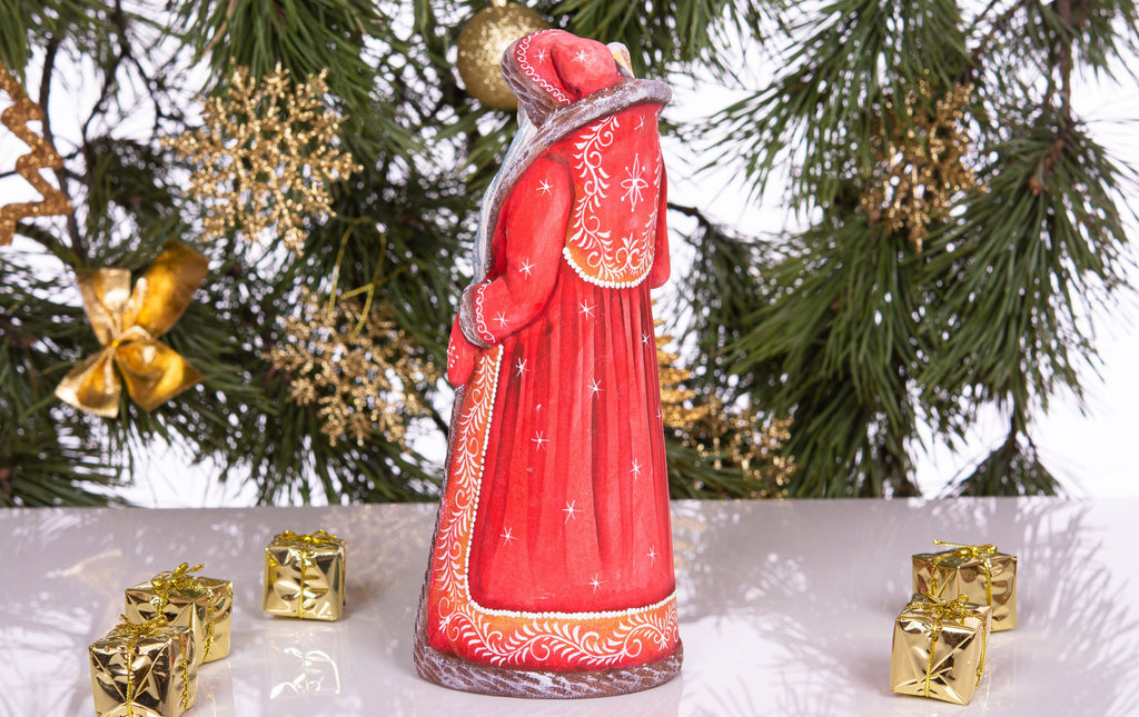 Hand Carved Santa Figurine 9 inch: Girl with Rabbit, Wooden Christmas Decoration