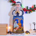 Praying Santa nativity wood figurine 14 inch, Holy Family scene, religious Christmas centerpiece