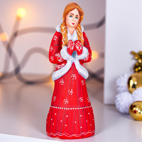 Hand carved Snow Maiden statue 8 inch, Slavic winter girl holiday display