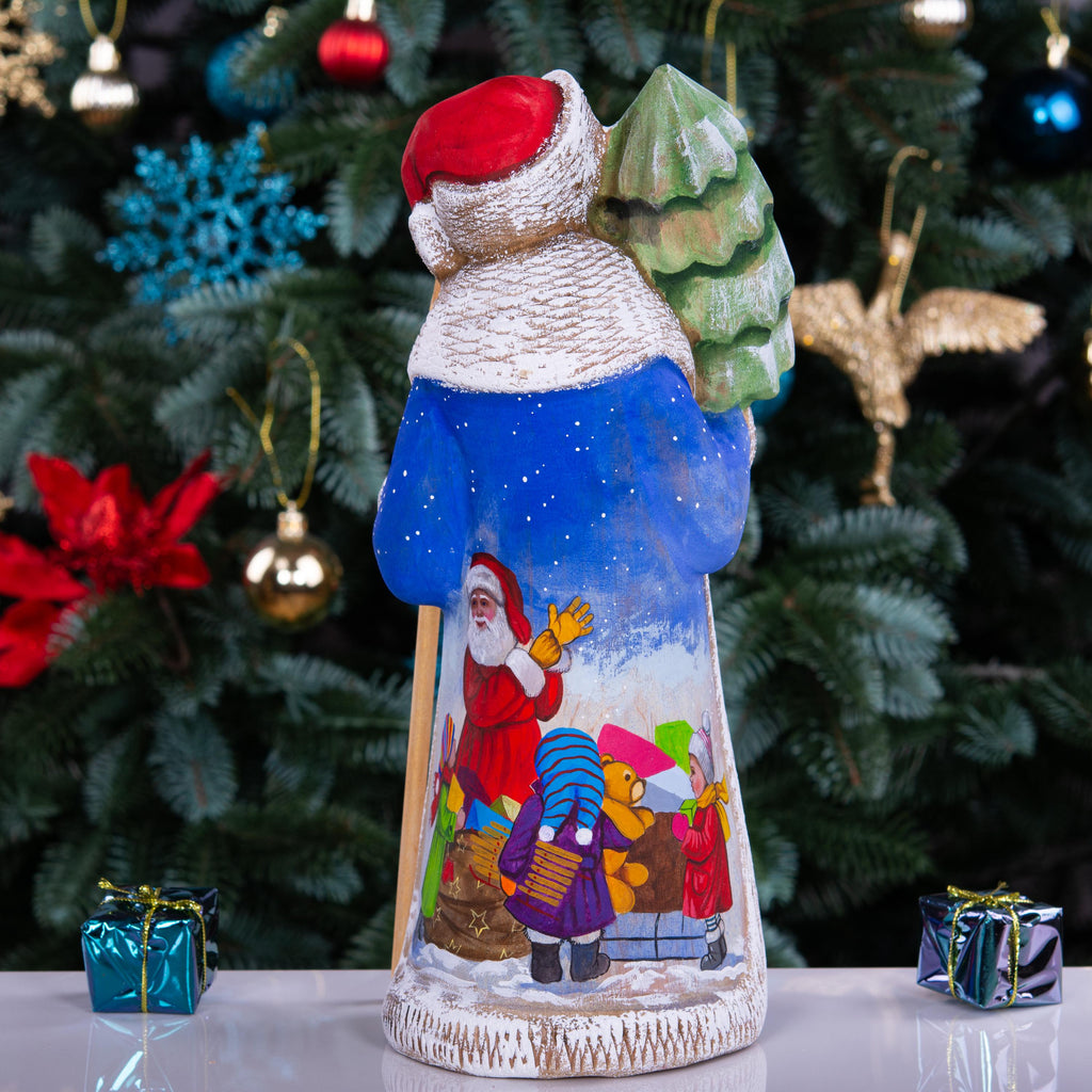 Hand-Carved Wooden Santa Claus Figurine: Christmas Holiday Decor