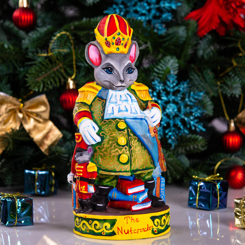 Hand carved Mouse King figurine 8.3 inch, Nutcracker mantel decor