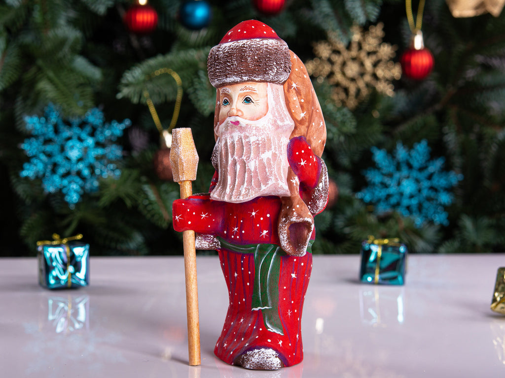 Hand carved Santa wooden figurine 7 inch, Holy Family scene