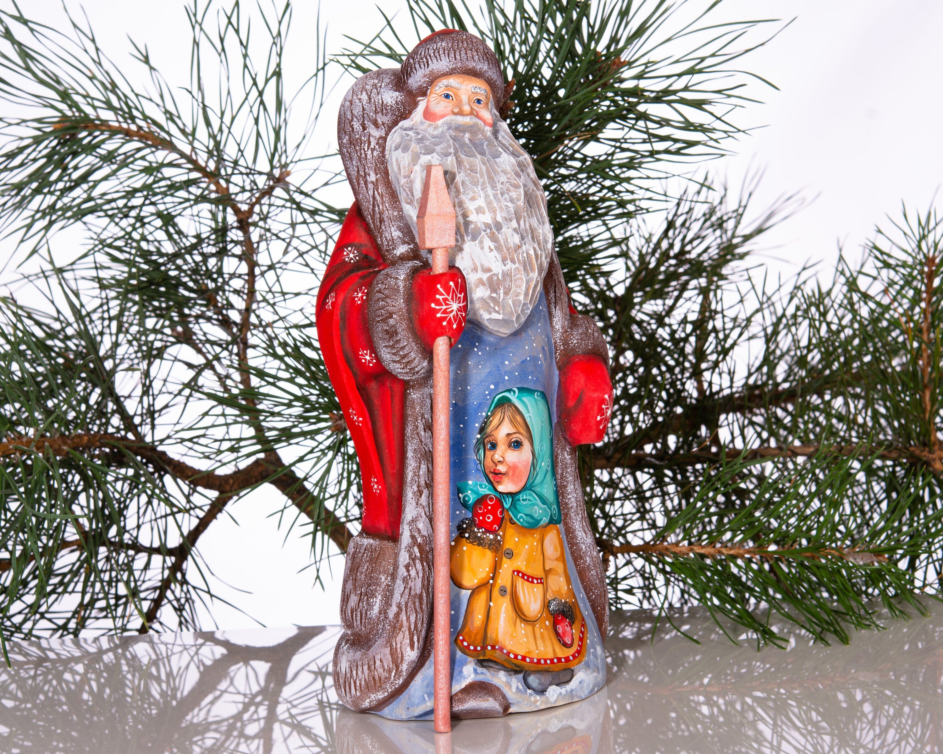 Hand-Carved Wooden Santa Claus Figurine: 9" Holiday Home Decor