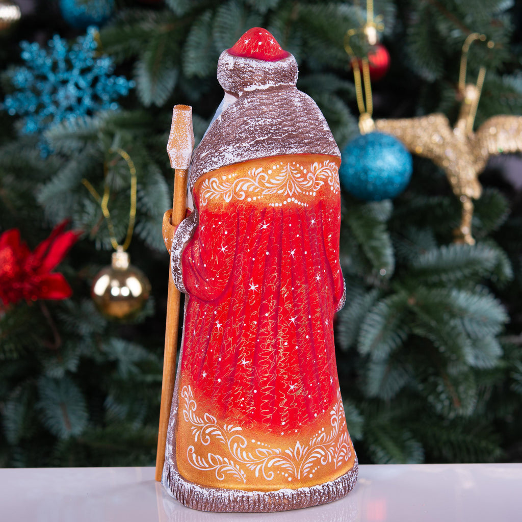 Hand Carved Santa Figurine: 9 Inch Wooden Christmas Decor, Signed Collectible