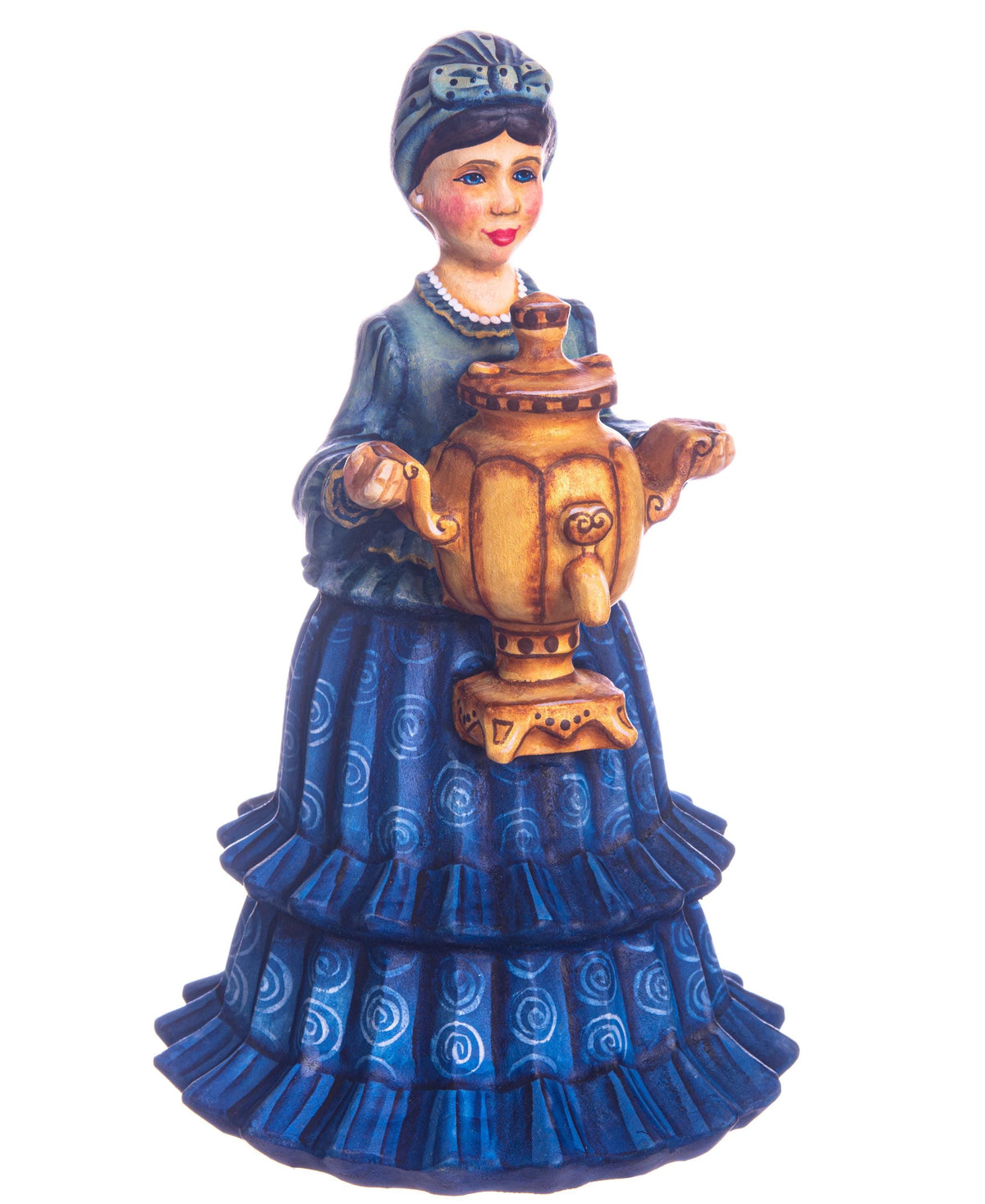 Hand carved hostess with samovar wooden figurine 7.5 inch, folk art decor
