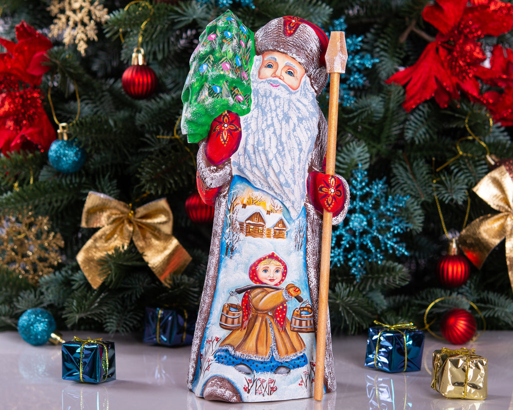 Handmade Wooden Santa Claus Figurine: Carved Folk Art Christmas Decor (10 inch)