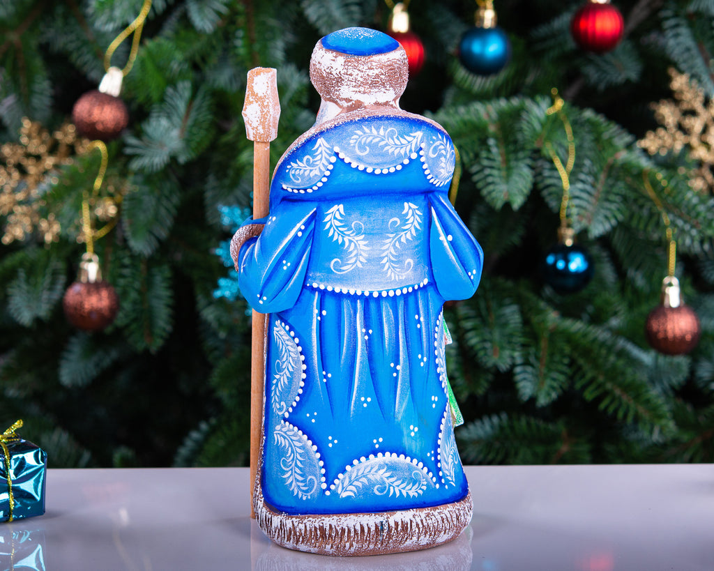 Hand carved Santa wooden figurine 7.9 inch, Christmas tree accent, holiday shelf decor