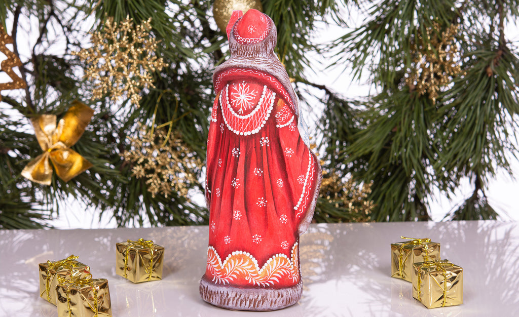 Hand-Carved Wooden Santa Claus Figurine 9inch: Folk Art Christmas Decor