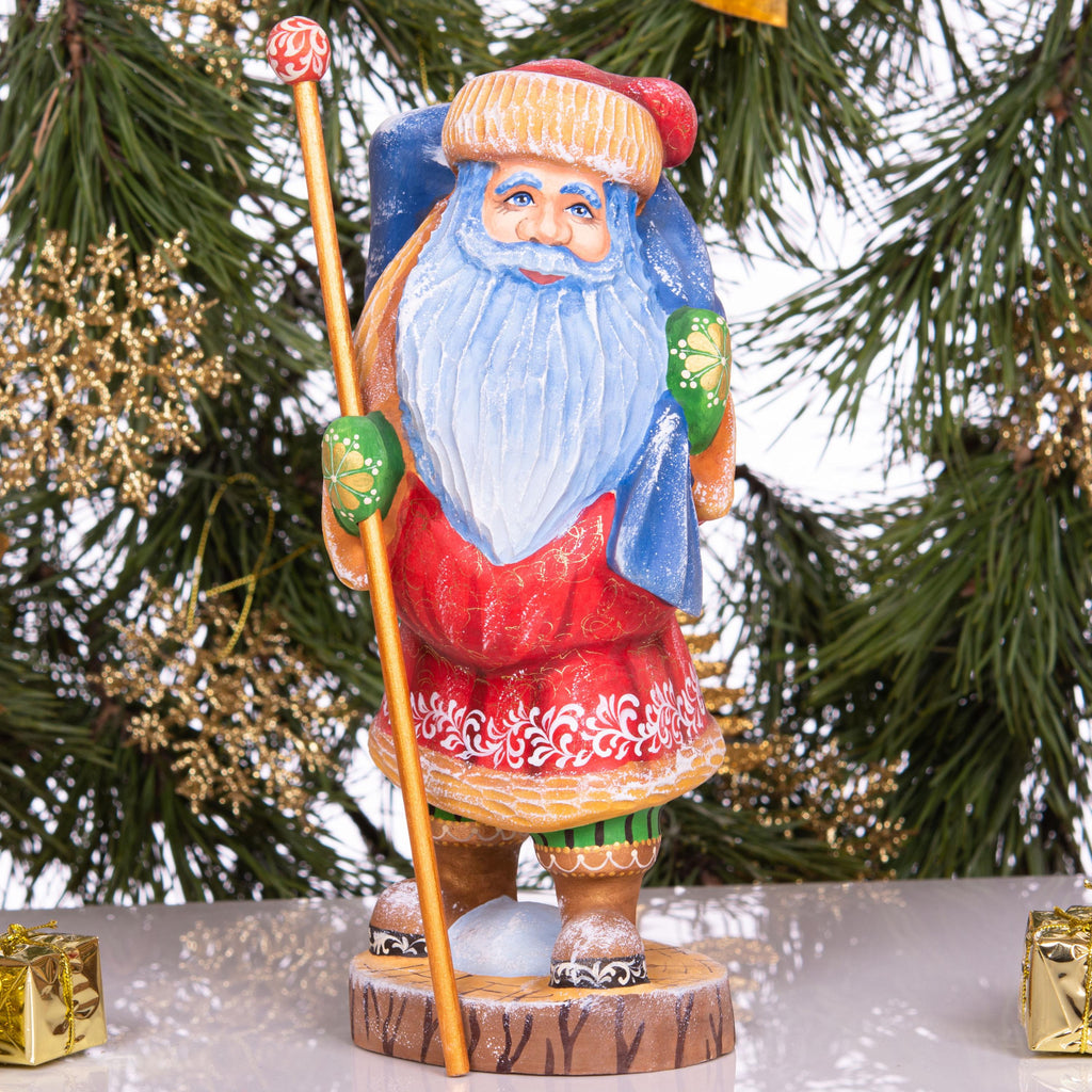Woodland Santa wooden figurine 10 inch, squirrels with berries, Christmas mantel decor