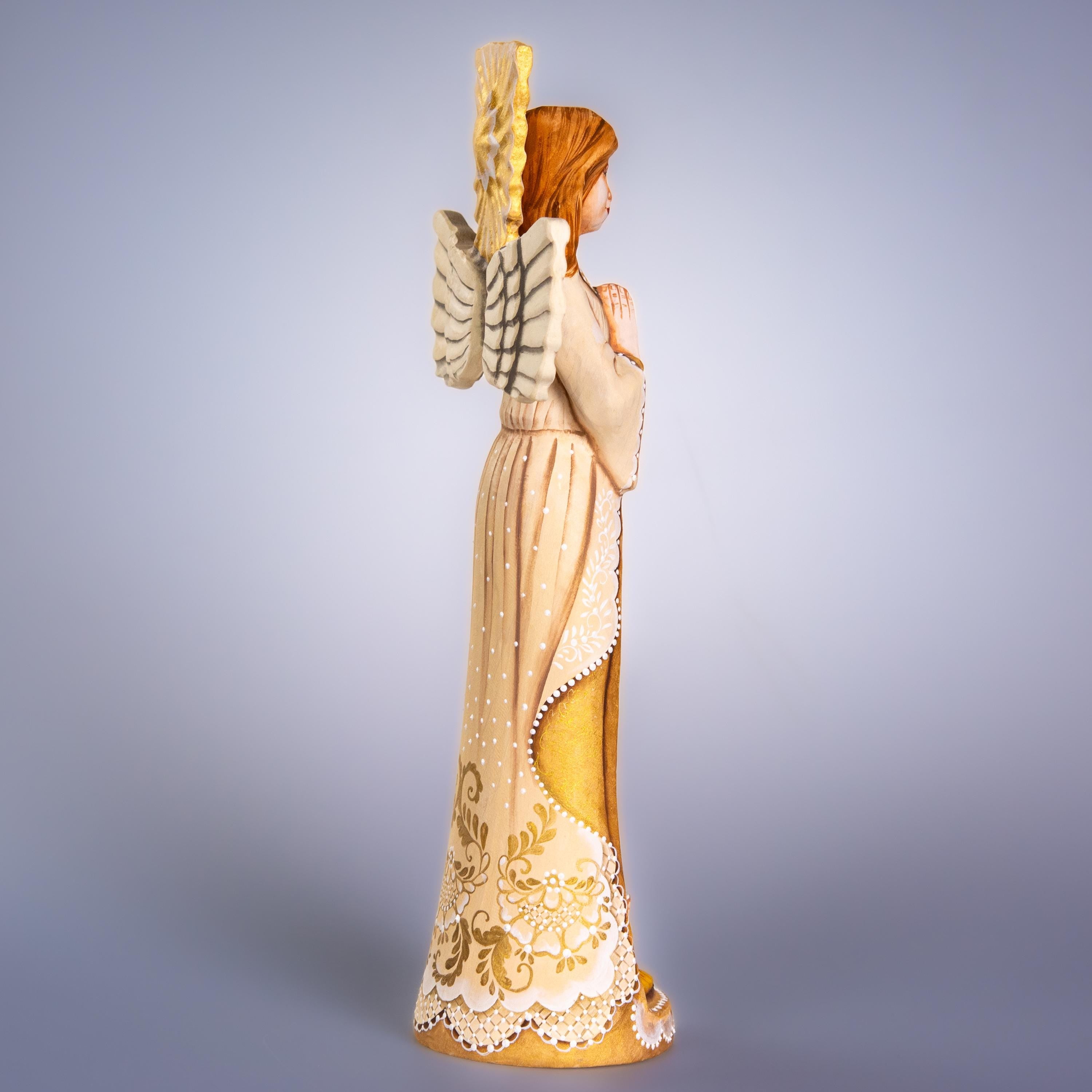 Angel Nativity wooden figurine 13 inch, Holy Family creche, mantel decor