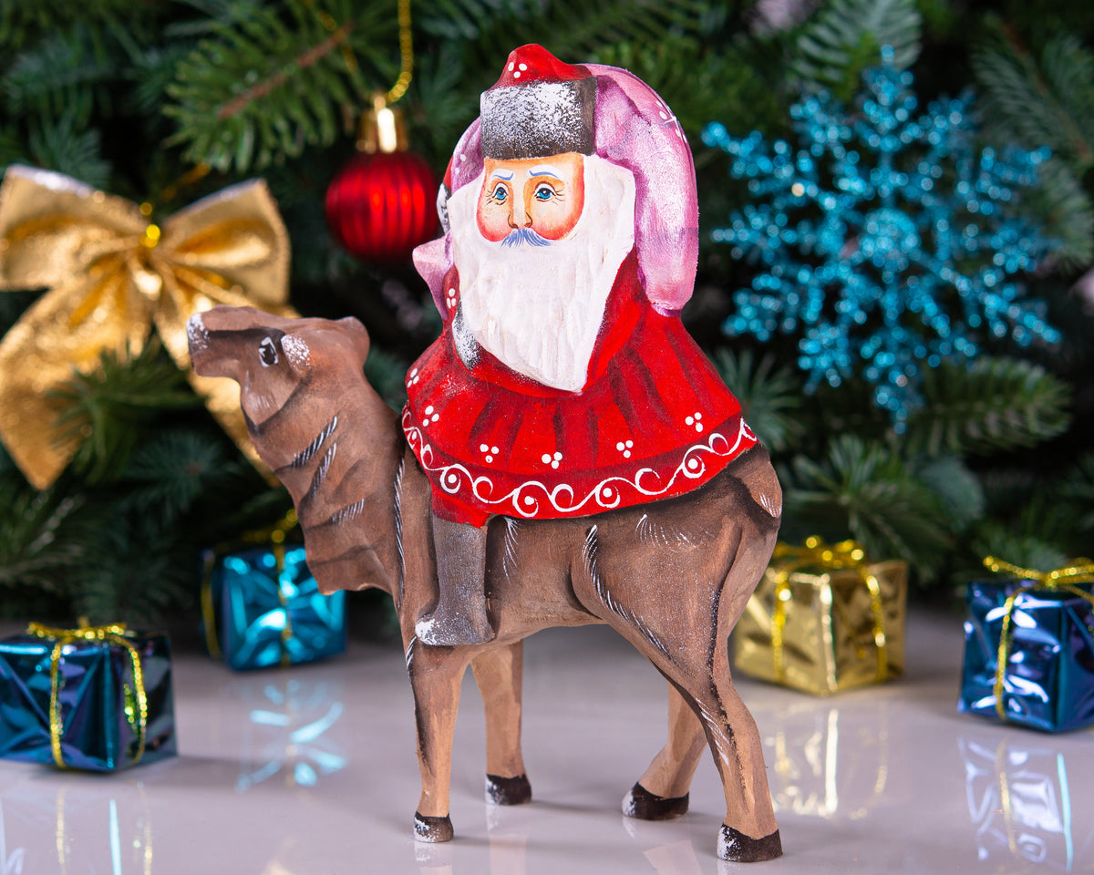 Camelback Santa figurine solid wood holiday shelf decor 6.3 inch