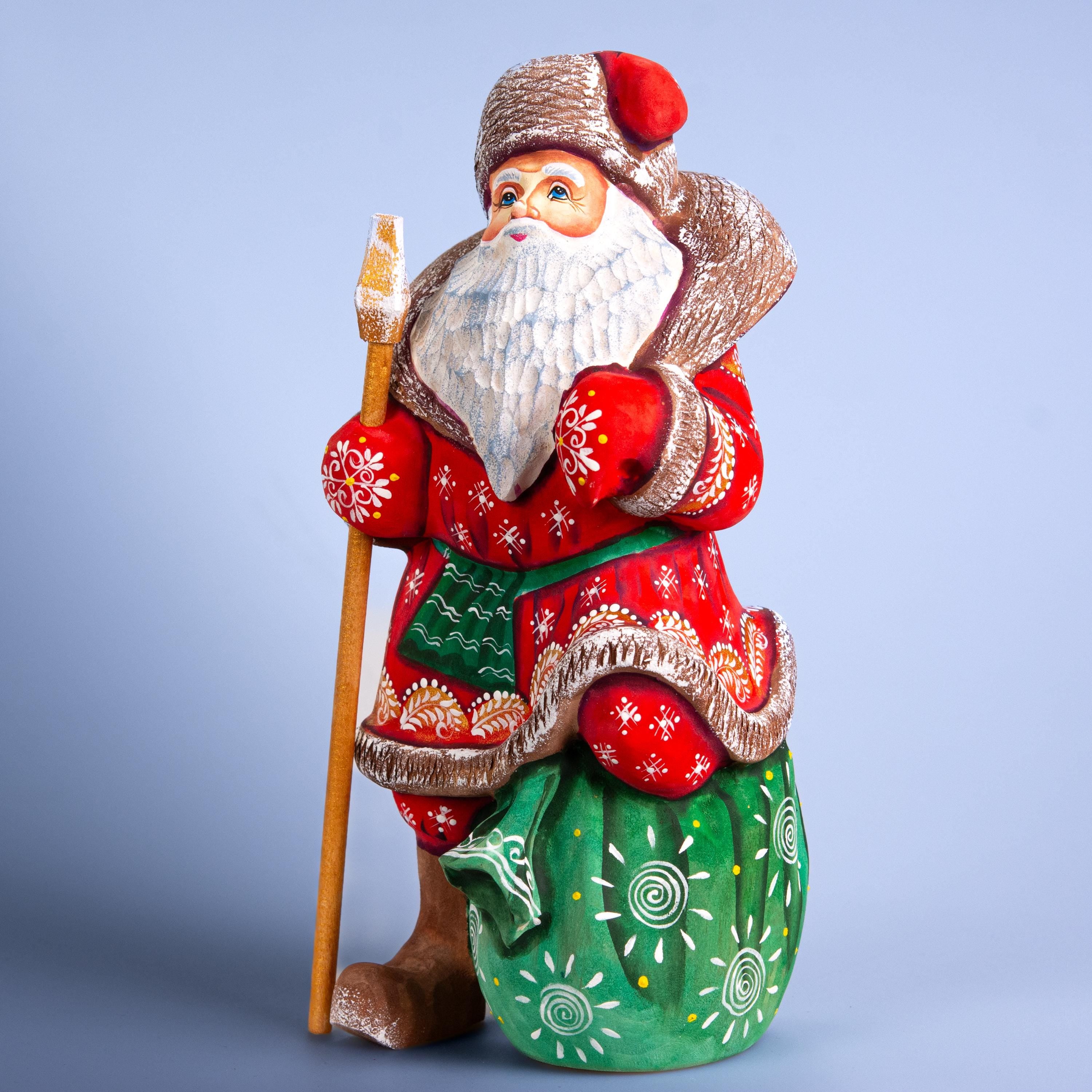 Hand carved Wooden vintage Santa Claus figurine, handmade Christmas home decoration indoor, funny Christmas gift made in Ukraine