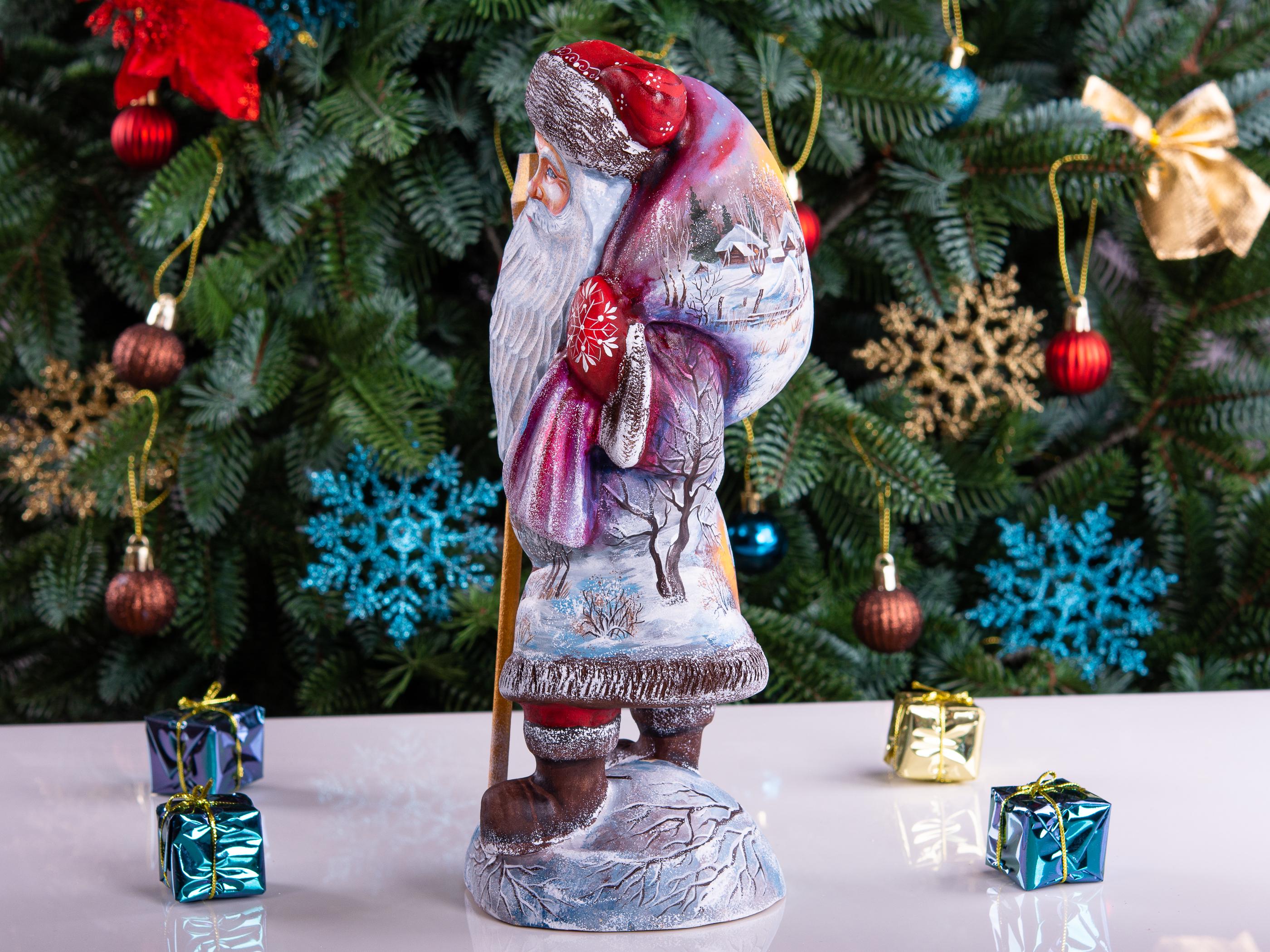Hand carved Santa wooden figurine 11 inch, Father Christmas style, winter village, mantel decor