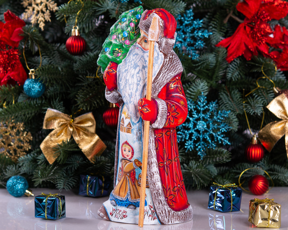 Handmade Wooden Santa Claus Figurine: Carved Folk Art Christmas Decor (10 inch)