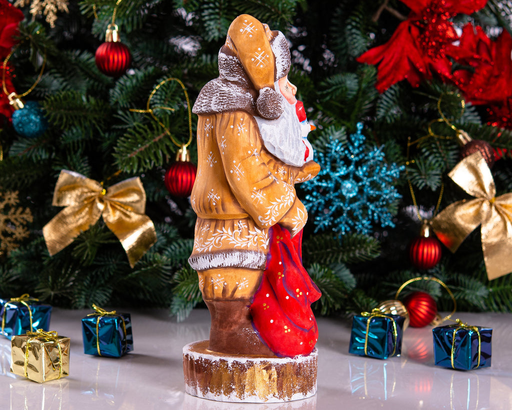 Father Christmas wooden figurine 10", hand carved shelf decor